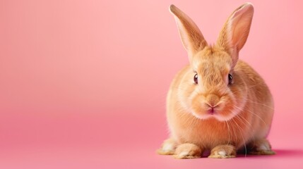 Obraz premium Adorable Rabbit on Pink Background