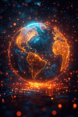 Obraz premium Holographic Earth globe with vector design elements and digital background.