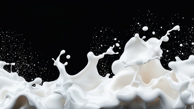 Fluid milk splash captured mid-air with open spaces for text at both the top and bottom