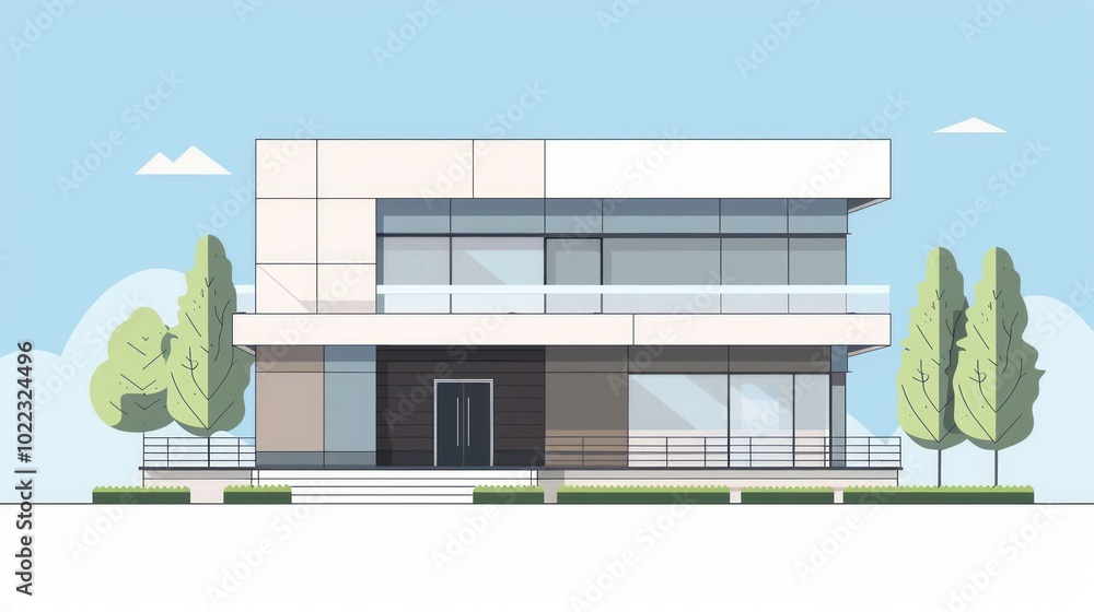 Poster modern flat design of a minimalist building front view