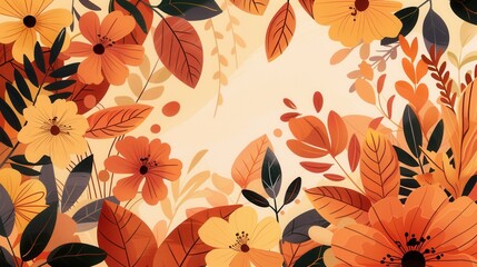 A rich display of autumn leaves and colorful flowers fills the scene, showcasing warm tones of yellow, orange, and red that celebrate the season. Generative AI