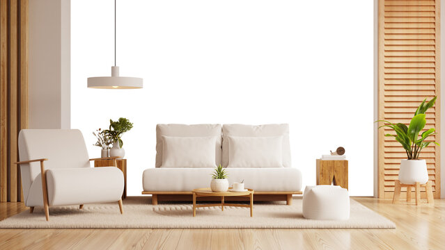 Sofa and armchair in living room on transparent background- 3D rendering