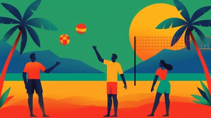 Friends Playing Ball on a Tropical Beach