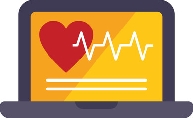 Laptop showing heartbeat rate healthcare app on screen, health and technology concept