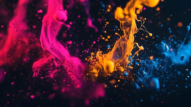 Vibrant abstract background with splattered neon colors and sharp lines creating a chaotic yet and captivating effect  This modern dynamic and visually striking image evokes a sense of energy