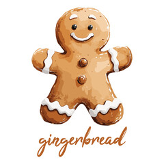 gingerbread in watercolor illustration style, isolated vector on white background