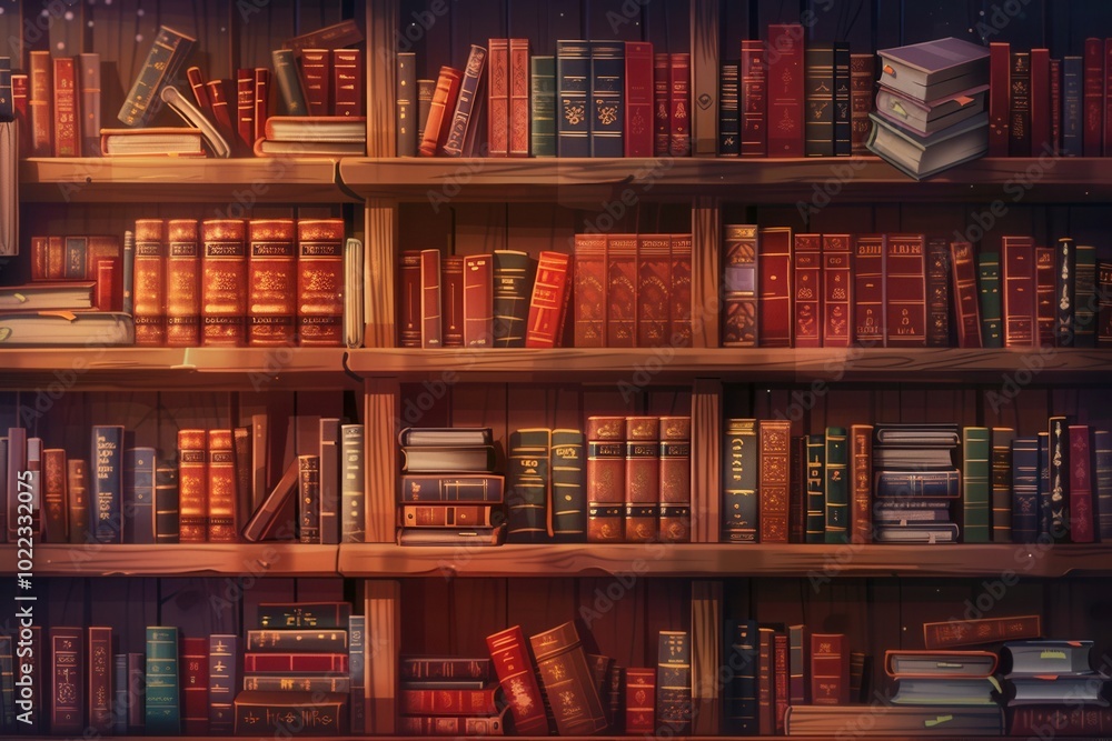 Poster wooden shelves display a vast collection of textbooks and academic literature, creating an inviting 