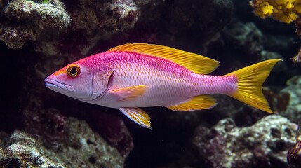 A vibrant pink snapper is showcased against a pristine white background, highlighting its distinct colors and features. This stunning fish, known for its rosy hue and elegant shape, 