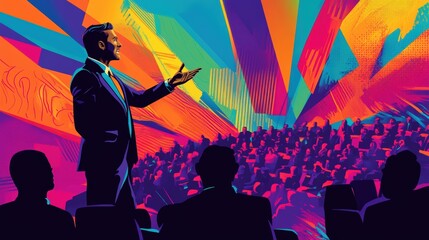 Man gives presentation to audience.