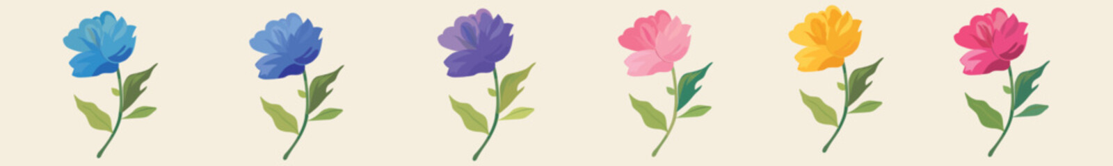 Set of flower element in various color tone. vector illustration.
