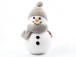 Charming Snowman with Knitted Hat and Scarf - White Background