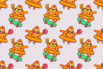 colorful pizza slice food character seamless pattern illustration background 