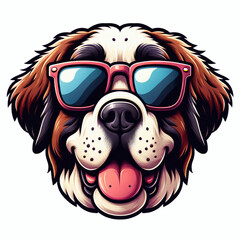 Fototapeta premium Happy bernese mountain dog face wearing sunglasses clip art cartoon, berner dog head element illustration