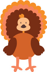 Hand drawn cute turkey vector clipart isolated on white. Thanksgiving day. Stock illustration.