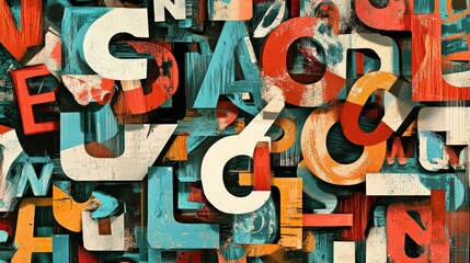Fototapeta premium Abstract letters painted on a wooden surface.