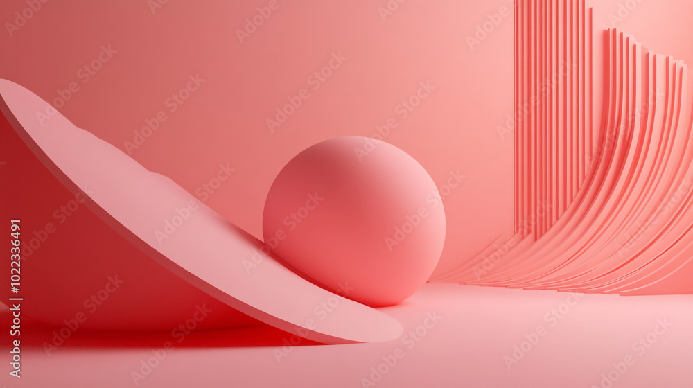 Poster minimalist pink abstract composition with geometric shapes. the image evokes a sense of balance and 