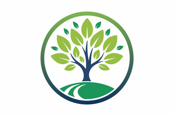 Circle Tree vector logo this beautiful tree is a symbol of life, beauty, growth, strength, and good health on a white background