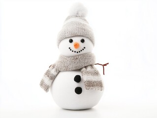 Fototapeta premium Cozy Snowman with Knitted Hat and Scarf - Minimalist Winter Decor