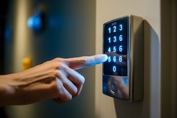 Finger Pressing Keypad Buttons for Digital Access and Security