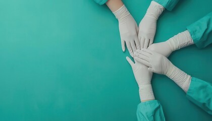 Doctors leading join hands together, teamwork in patient care, healthcare leadership, collaboration for better health outcomes