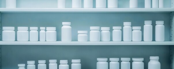 Pharmacist organizing medications on shelves, prescription bottles neatly arranged, professional workspace, healthcare industry, calm environment