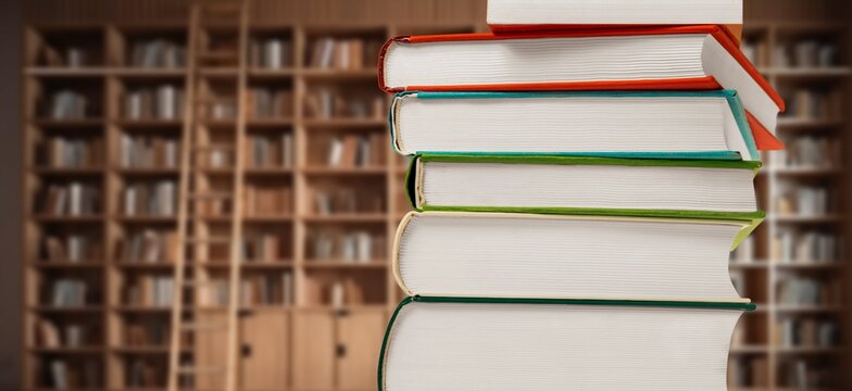 Old reading books in school library, education concept