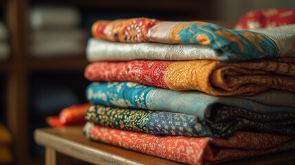 Colorful Stacked Clothes on a Wooden Table
