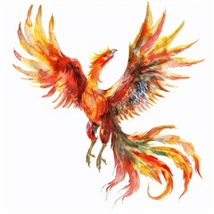 Obraz premium Watercolor clipart featuring a majestic phoenix in flight vibrant colors