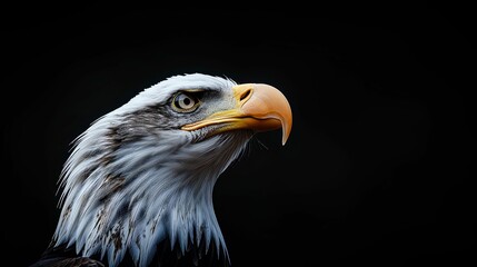 Obraz premium Close-up of a Bald Eagle's Head and Neck Against a Black Background