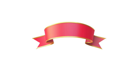 3D realistic red ribbon banner with a gold border, isolated on a white background