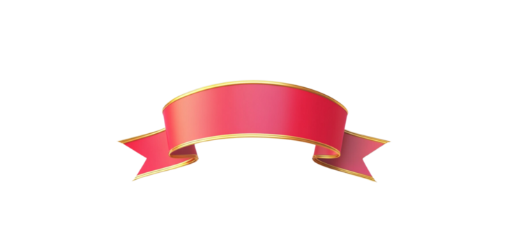 3D realistic red ribbon banner with a gold border, isolated on a white background