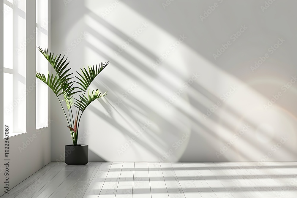 Poster abstract white empty room with window and shadows