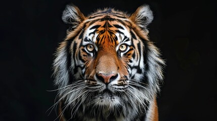 A Tiger's Intense Gaze with Striking Stripes and Whiskers