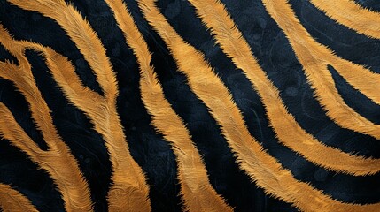 Fototapeta premium Close-up of Black and Gold Zebra Fur with a Fuzzy Texture