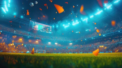 Obraz premium Soccer Stadium Atmosphere with Crowd, Lights, and Confetti