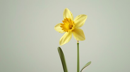 A cheerful yellow daffodil flower isolated on a light gray background. © My Creative Stock