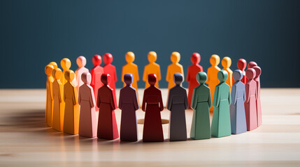 Concept of inclusiveness, equality, and diversity with colorful figures representing unity on the table.

