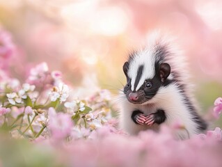 Naklejka premium skunk isolated on spring background