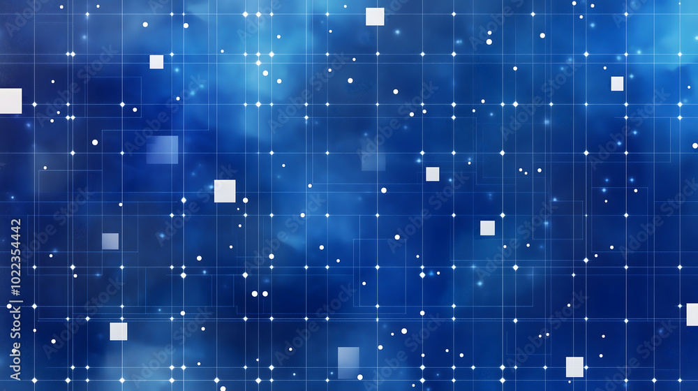 Poster a background with blue squares and white dots, arranged in a grid pattern on the screen generative a