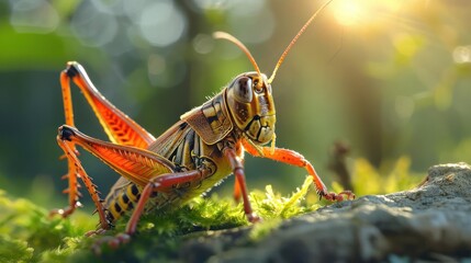 Fototapeta premium a close up of a grasshopper on a rock
