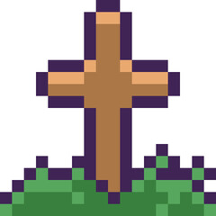 Halloween Corian Grave Cross Pixel 8bit Icon.