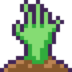 Halloween Zombie Hand Pixel 8bit Icon.