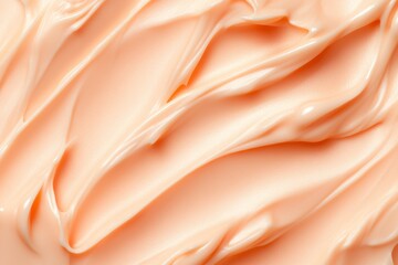 Fototapeta premium Close-up view of peach-colored cream with smooth, glossy texture for cosmetic product advertising