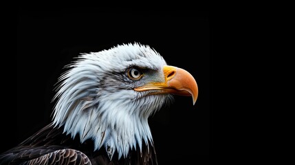 Obraz premium Close-up Portrait of a Bald Eagle's Head and Neck Against a Black Background