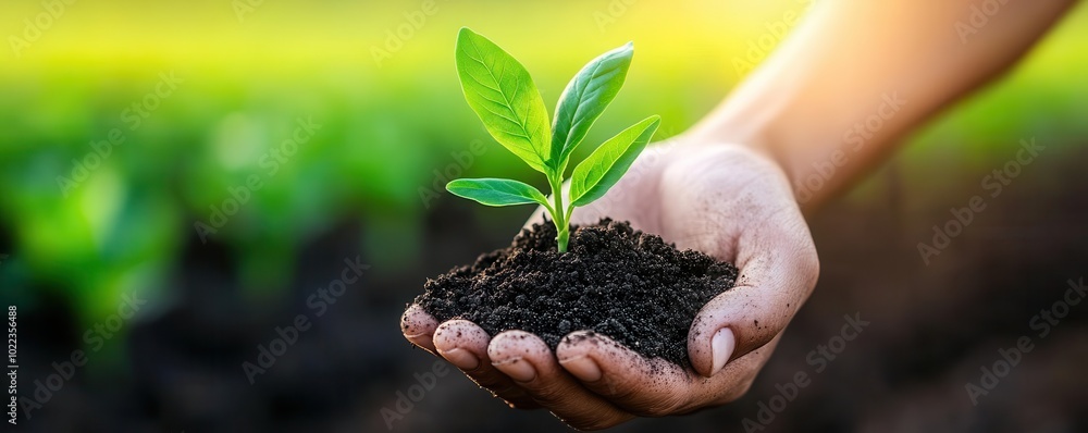 Sticker Hand Holding a Young Plant with Soil.