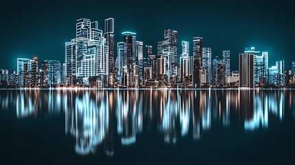 A beautifully rendered illustration of a digitalized metropolitan skyline, showcasing the integration of technology and architecture in a sleek and seamless manner