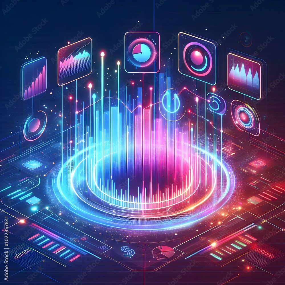 Aufkleber flat glowing abstract financial dashboard with dynamic data streams representing financial managemen