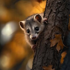 opossum isolated on autumn background