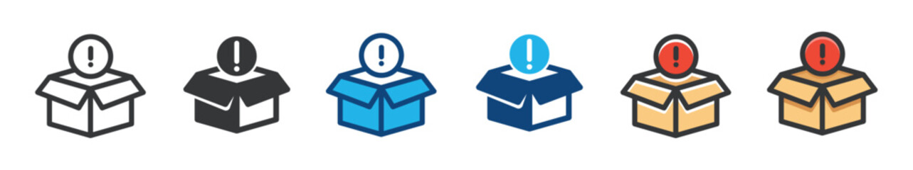 Unboxing warning multi series style icons collection. Minimal icon and symbol vector illustration