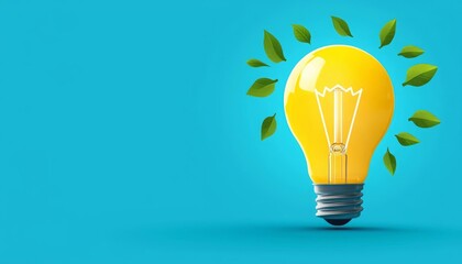Eco-friendly light bulb with leaves on a blue background